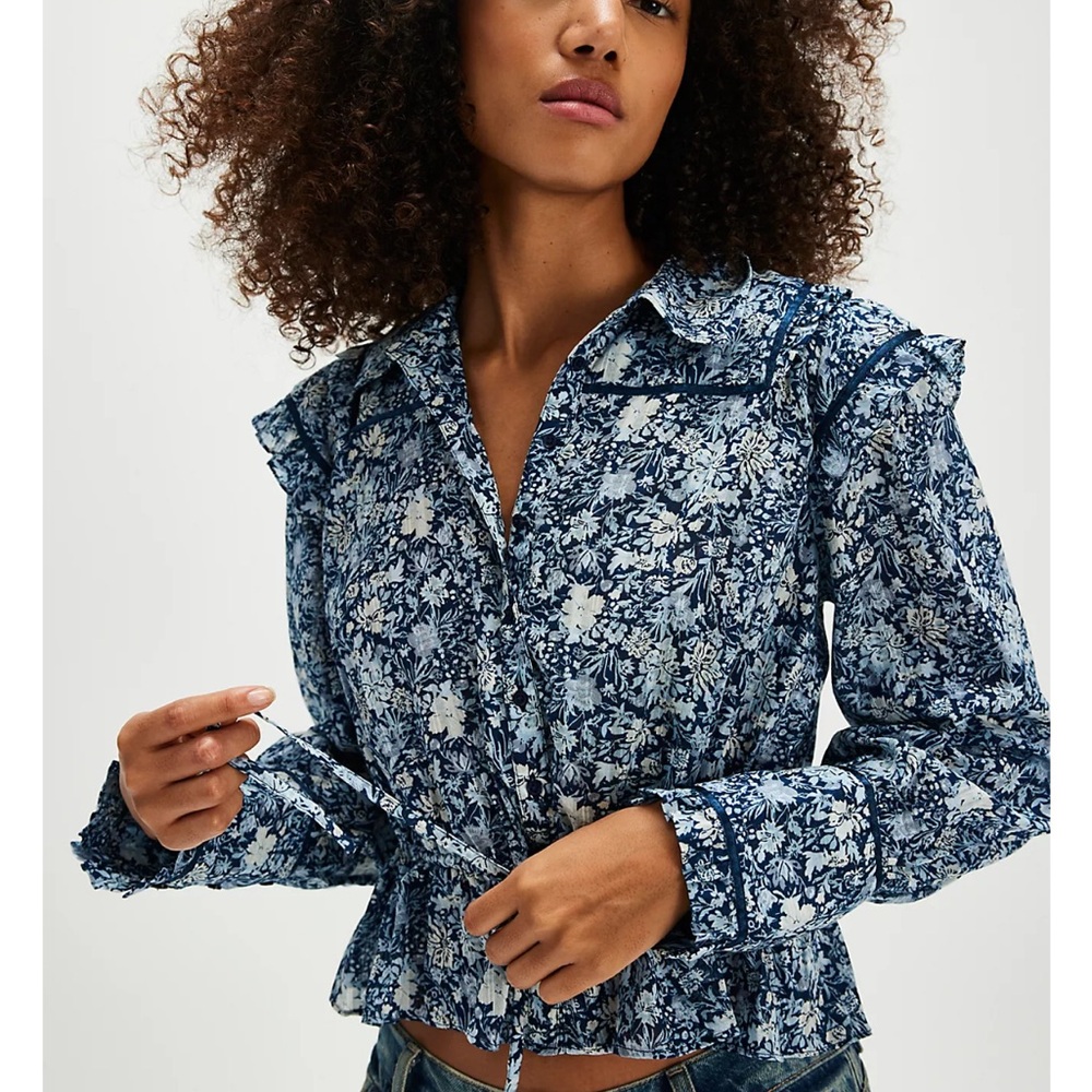Free People Floral Ruffle Peplum Blouse